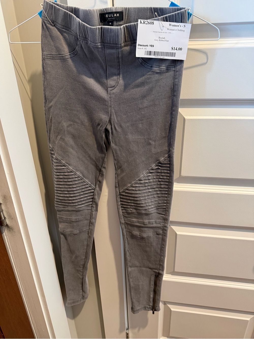 Beulah Gray Ribbed Moto Leggings